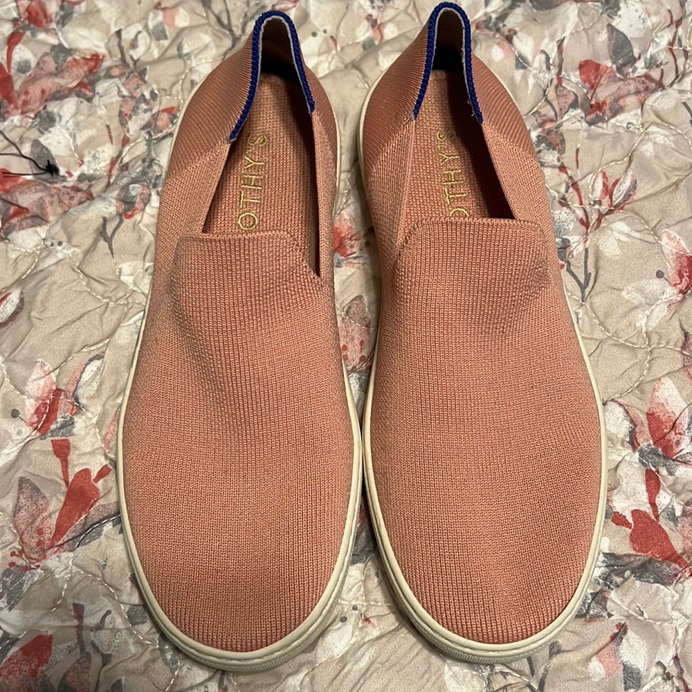 Pink slip on Rothy’s sneakers.